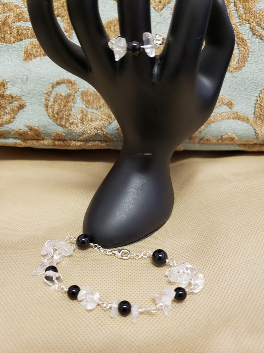 Black Onyx and Clear Quartz Bracelet