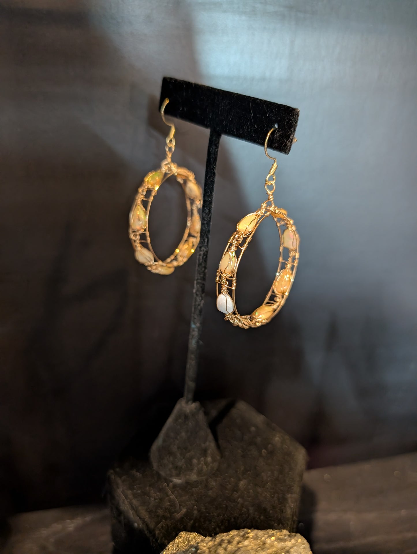 Gold and Opal Hoop Earrings