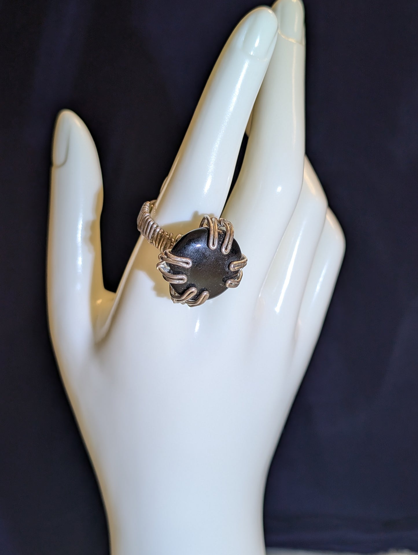 Black Onyx Prong-Set Wire-Wrap Ring