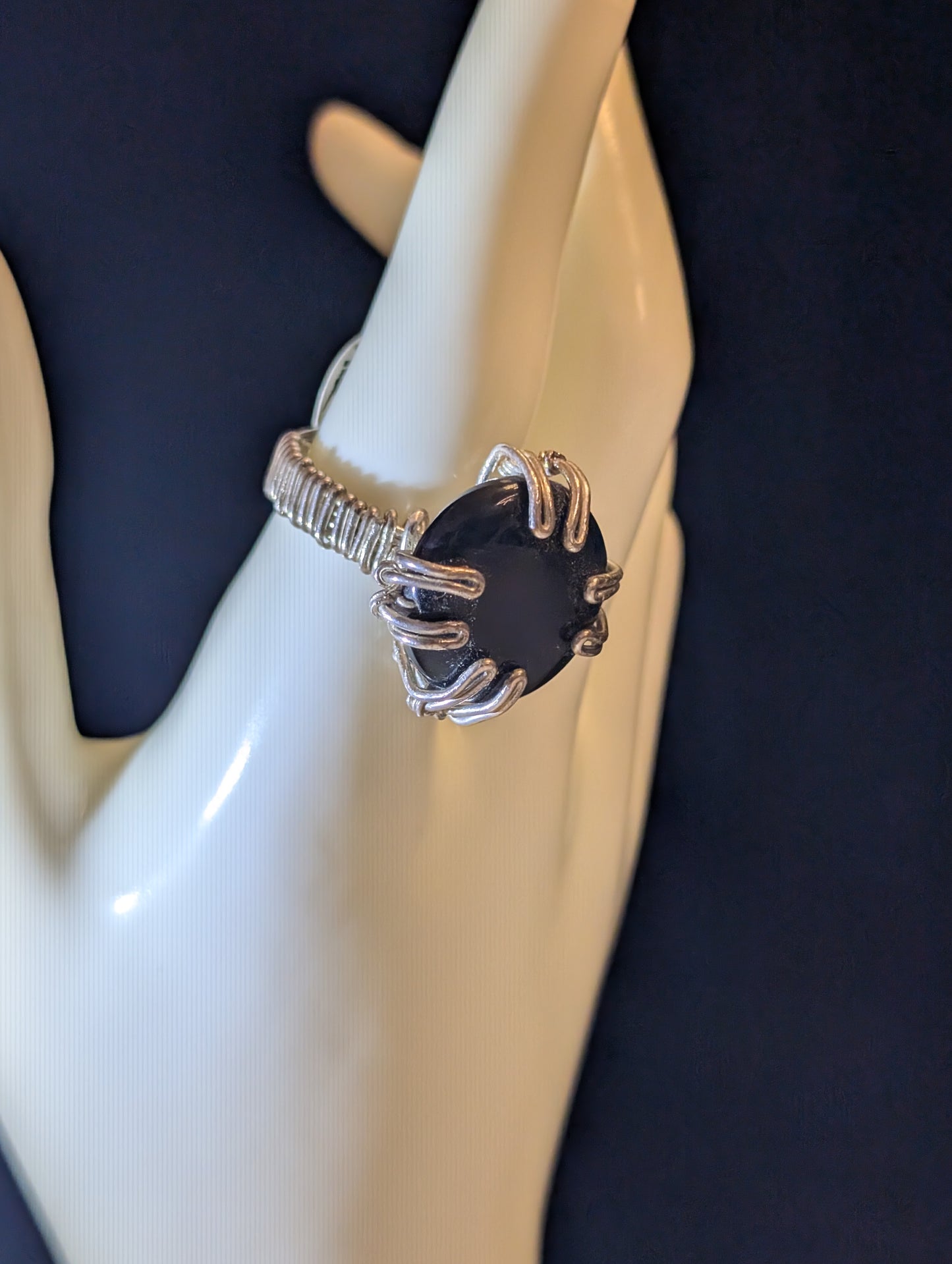 Black Onyx Prong-Set Wire-Wrap Ring
