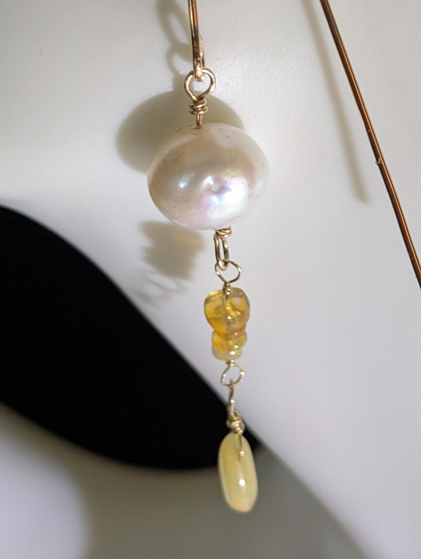 Pearl and Opal Long Drop Earrings
