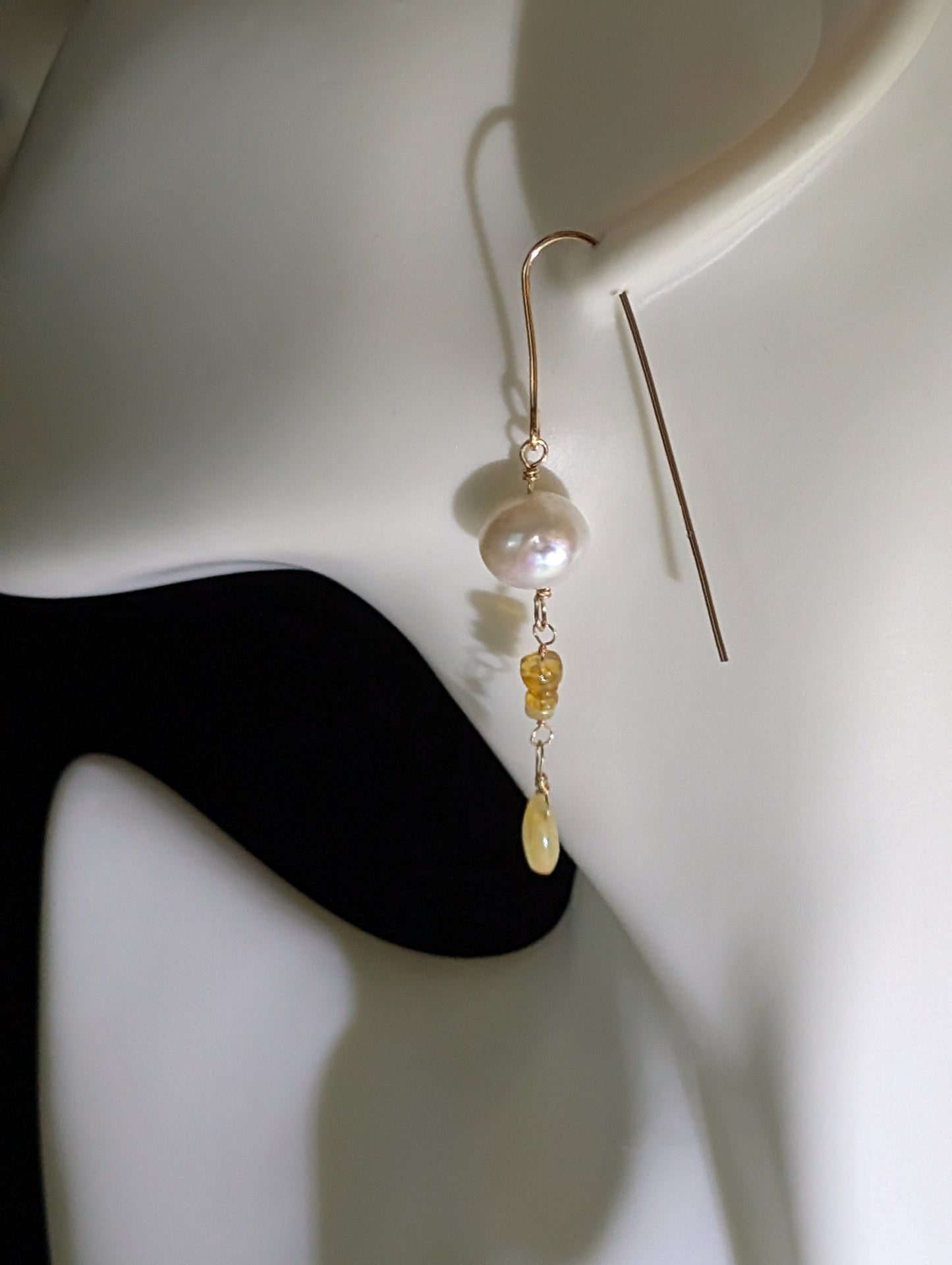 Pearl and Opal Long Drop Earrings
