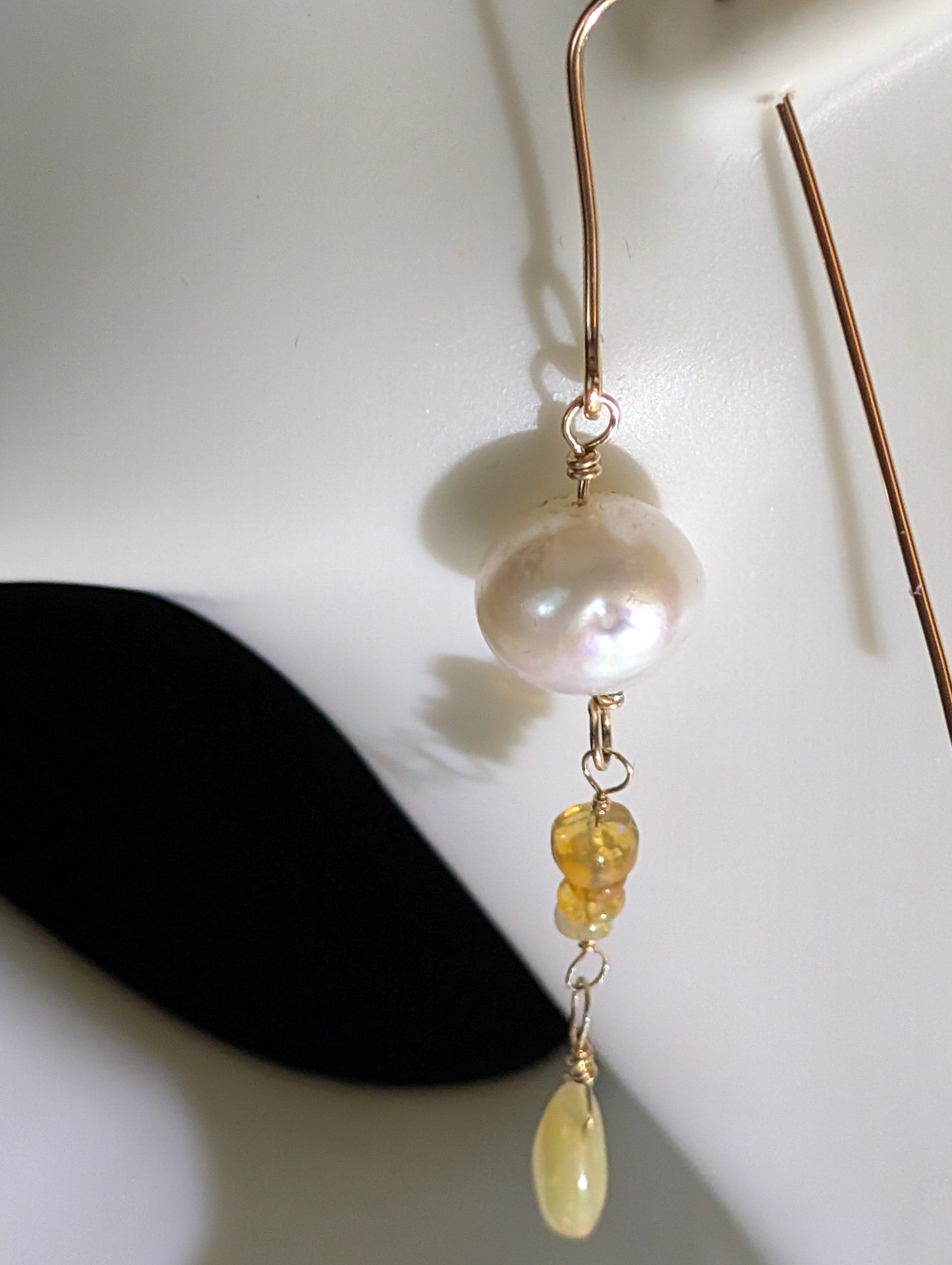 Pearl and Opal Long Drop Earrings