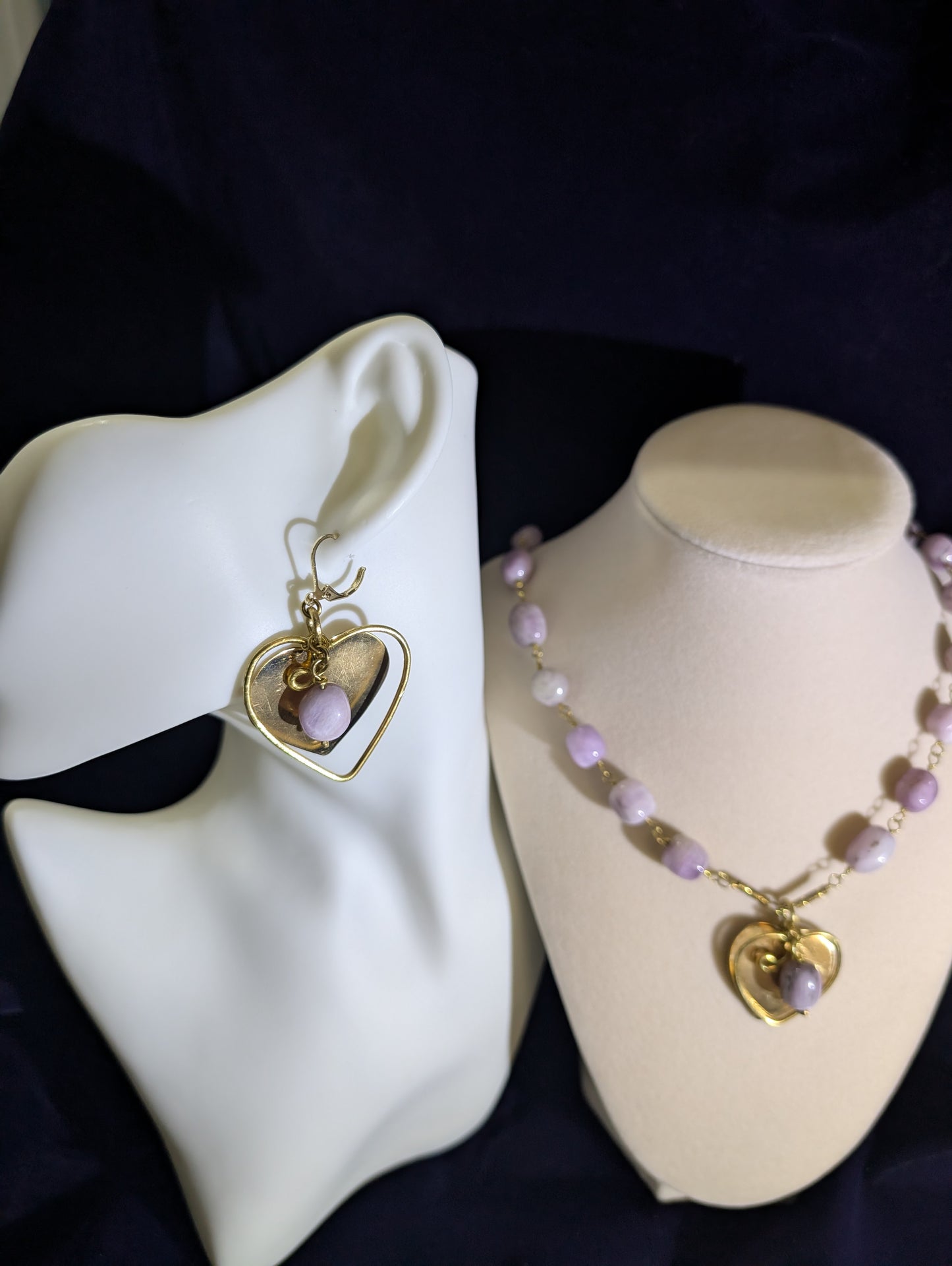 Lavender Heart Kunzite Earrings